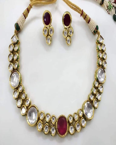 Gold Finished Silver, Ruby Kudan Designer Crystal Set