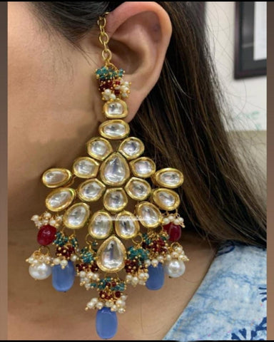 Party White Jadau Kundan Earrings