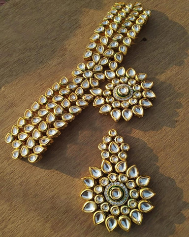 Party Wear Kundan Silver Gulband Necklace with Earrings