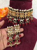 Party Wear Red Jadau Kundan Necklace with Earrings