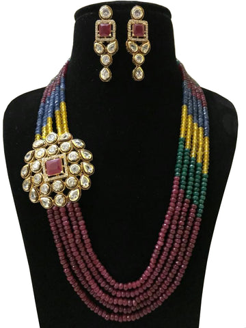 Gold Finished Crystal Red And White Stone Set