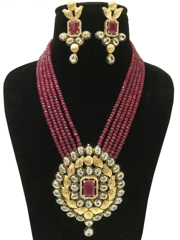 Party Wear Kundan Silver Tone Multi Pearl Beaded Necklace with Earrings