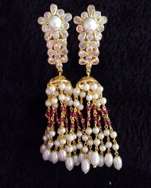 Designer White and Pink Stone Earrings