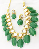 Party Wear Kundan Silver ,Green Pearl Beaded Necklace with Earrings