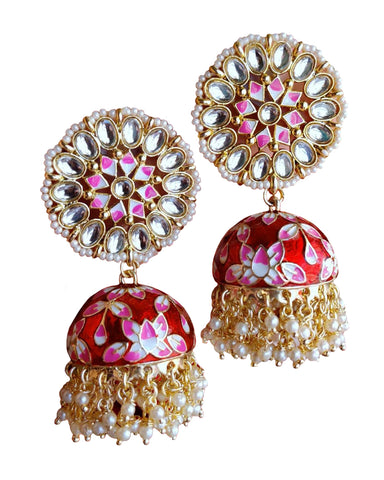 Red And Kundan Earrings