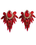Red Stone Flower Earrings