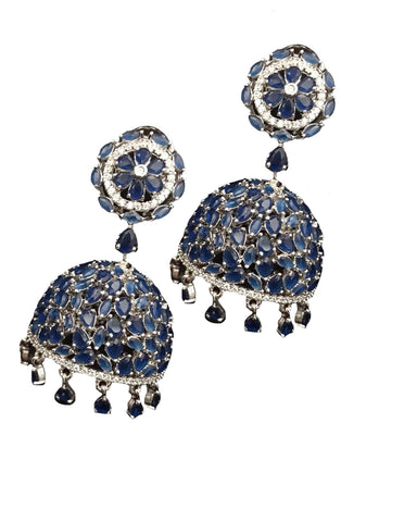 Party Wear Royal Blue Zircon Stone Jhumka