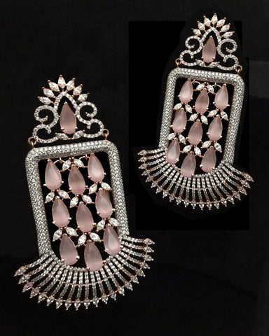 Party Wear White, Peach Zircon Stone Earrings