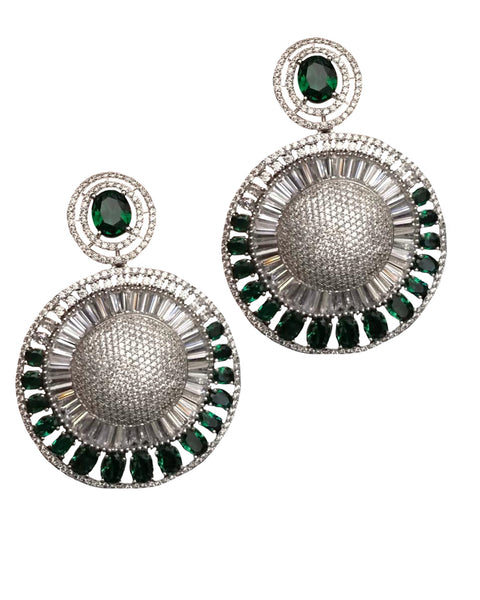 Party Wear White, Green Zircon Stone Earrings