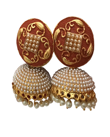 Brown Color Gold Plated Party Wear Pearls Earring