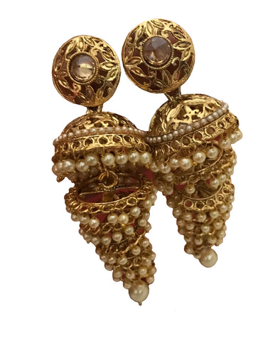 Golden and White Pearl Stones Earring