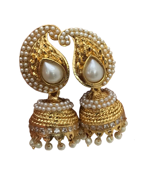 Golden and White Pearl Stones Earring