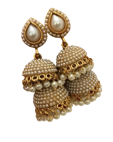 Golden and White Pearl  Stones Earring