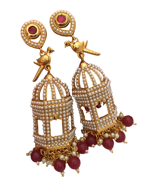 Gold And Red Color Crystal Stones Earrings