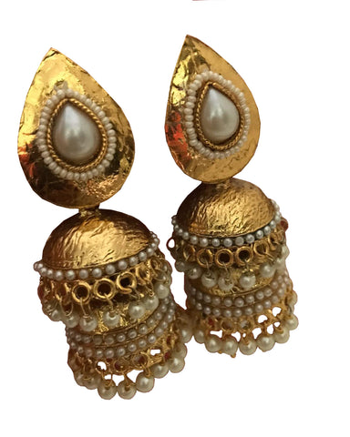 Gold And White Color Pearl and Mettal Earrings