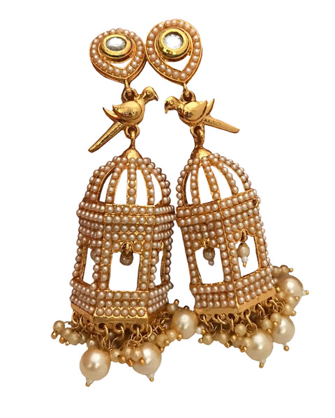 Gold And White Color Crystal Stones Earrings