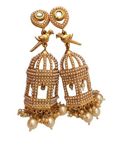 Gold And White Color Crystal Stones Earrings
