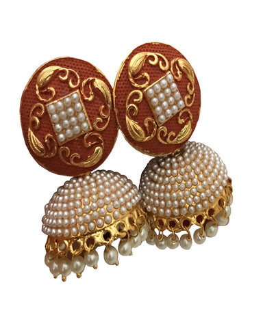 Red Color Gold Plated Party Wear Pearls Earring