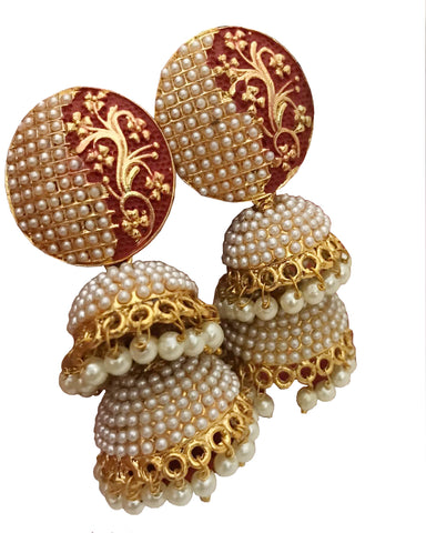 Brown Color Gold Plated Party Wear Pearls Earring