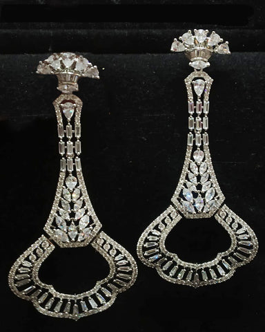 Designer Silver Jarkan Work Earrings