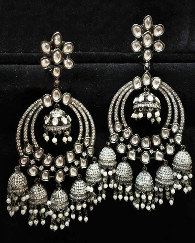 Party Wear Silver Jarkan Work Earrings