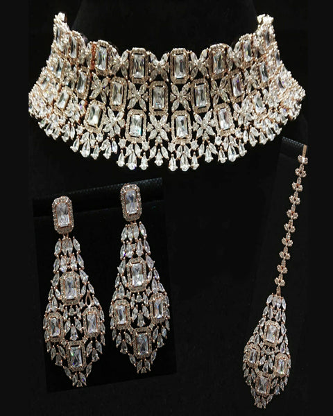 Designer Party Wear Silver and Golden Jarkan Work Necklace with Earrings