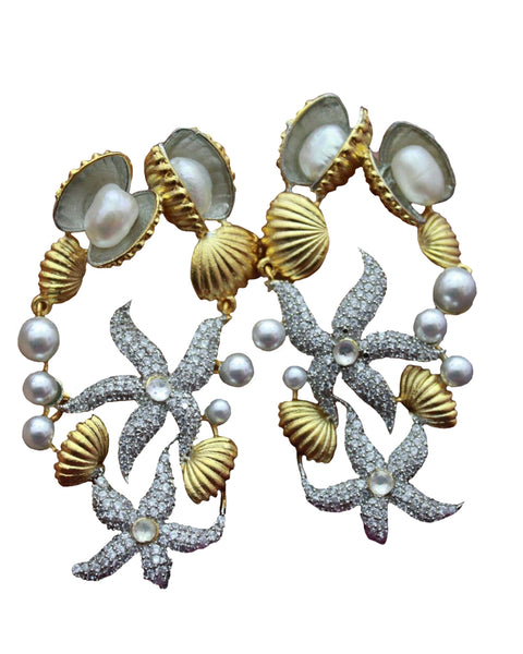 Designer Party Wear White Pearls and Stone Earrings