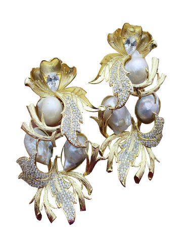 Designer Party Wear White Pearls and Stone Earrings