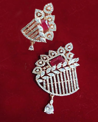 Designer White and Red Stone Earrings