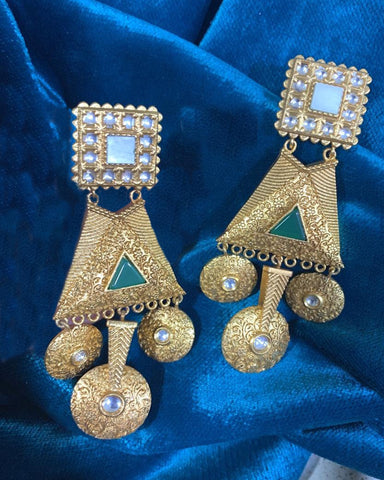 Party Wear Golden & White Stone Earrings