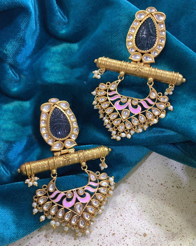 Party Wear Pink & Golden Earrings