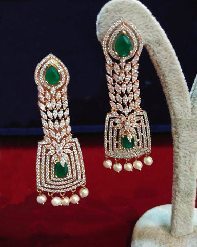 Designer White and Green Stone Earrings