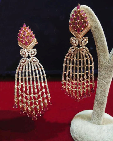 Designer White and Pink Stone Earrings