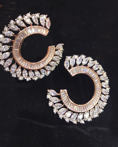 Party Wear Golden & White Stone Earrings