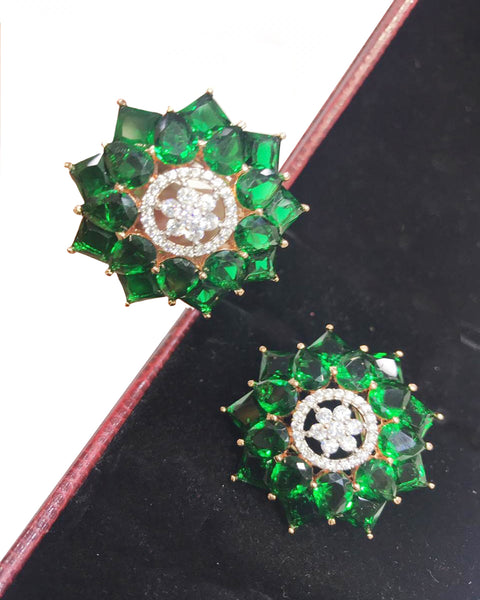 Designer White and Green Stone Earrings