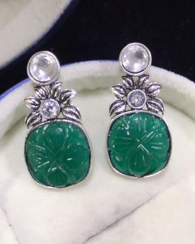Designer White and Green Stone Earrings