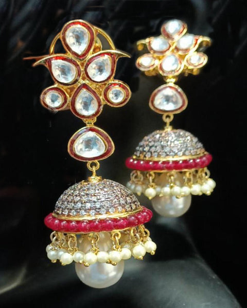 Designer Party Wear Pink and Golden Earring
