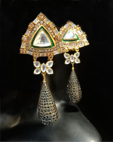 Designer White and Green Stone Earrings