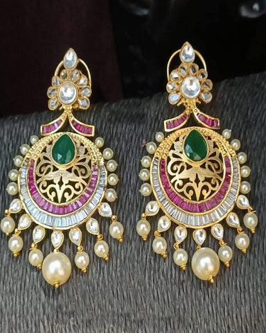 Party Wear Multi Color Golden Earrings