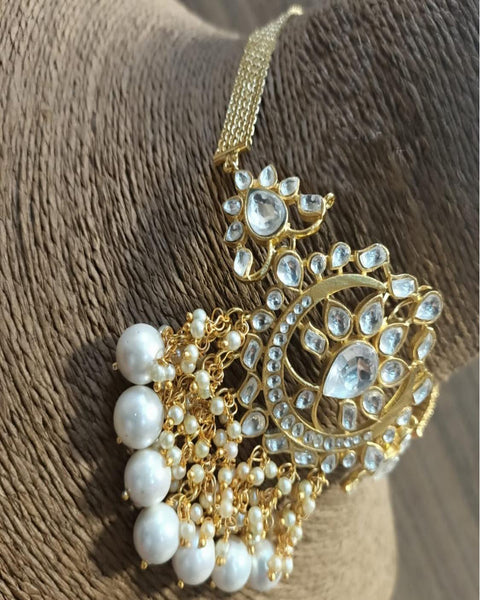 Designer Golden and White Pearls Stone Earrings
