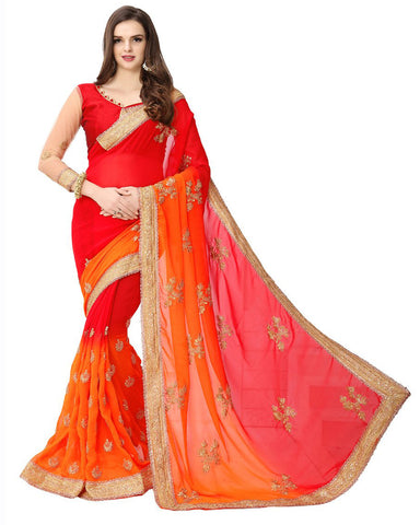 Red Color Designer Sari