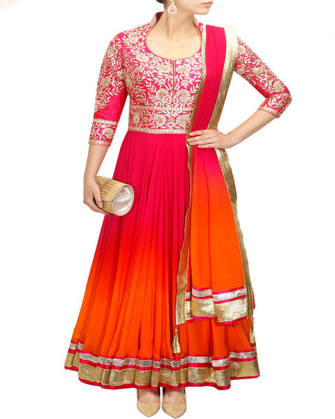 Orange & Pink Color Gota Patti Anarkali Gown
