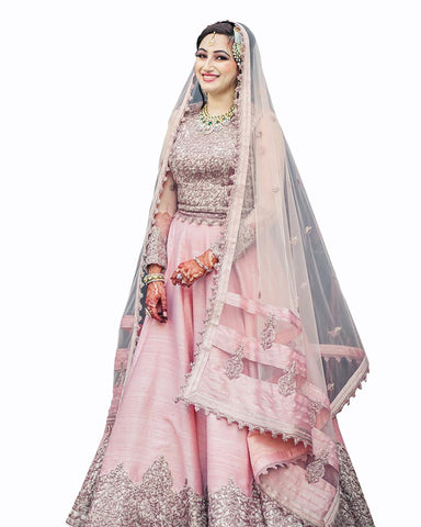 Peach Colored Party Wear Lehenga Kameez|Online|Lovely Wedding Mall