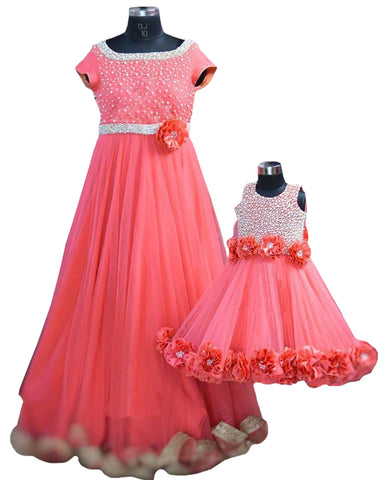 Peach Color  Mother Daughter Gown