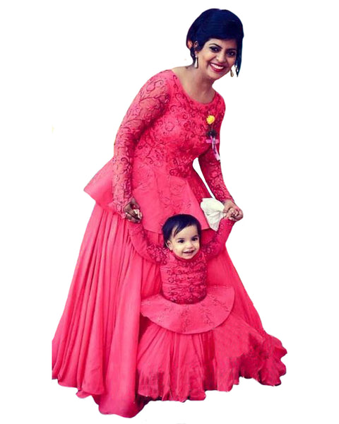 Red Color Mother Daughter Gown