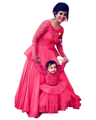 Mother Daughter Combo Dress in Blue With Koti Ready to Wear Combo Dress in  USA, UK, Malaysia, South Africa, Dubai, Singapore