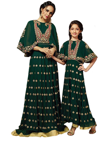Olive Color Mother Daughter Gown