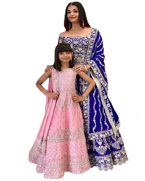 Royal Blue And Pink Color Bollywood Mother Daughter Suit
