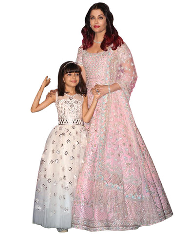 Peach And Cream Color Bollywood Mother Daughter Suit