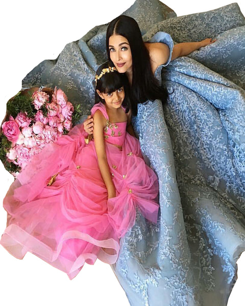 Grey And Pink Color Bollywood Mother Daughter Suit